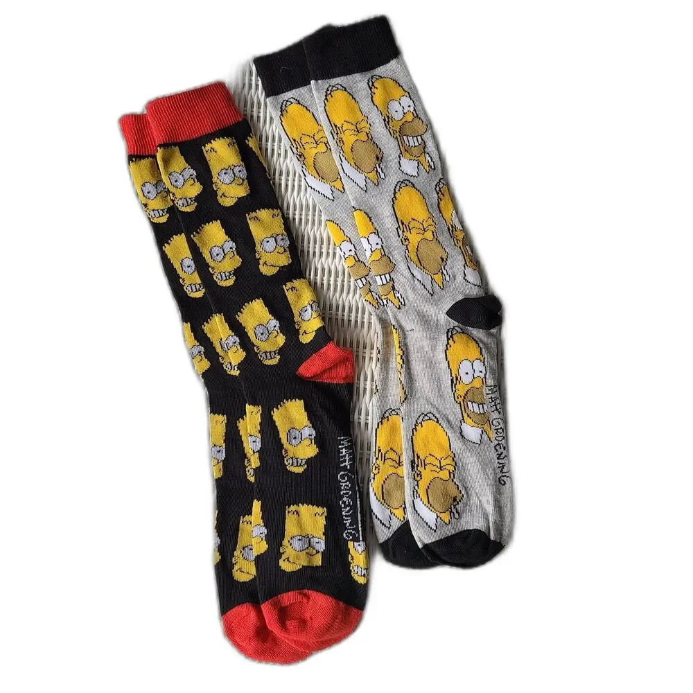 The Simpsons TV Show Bart and Homer Novelty Character Casual Crew Socks for Men